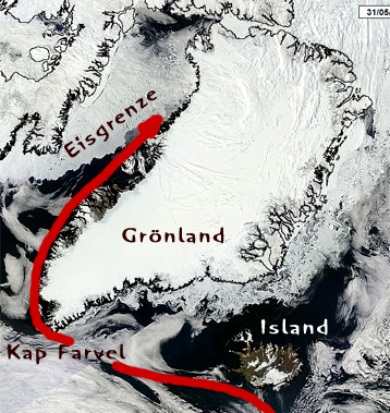 Satellitenaufnahme vom Packeis in der Baffin Bay